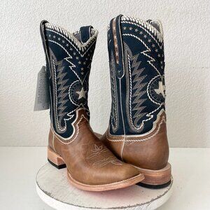 Lane Rodeo Houston Mens Cowboy Boots Brown Navy Square Toe 12.5" Size 11
